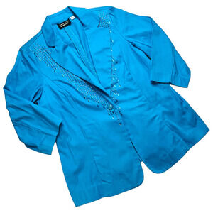 Bob Mackie Wearable Art Bright Blue Bedazzled Design Blazer Women’s Size Medium